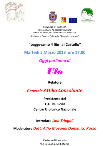 Locandina Leggevamo 4 libri al Castello -Oggi parliamo di Ufo