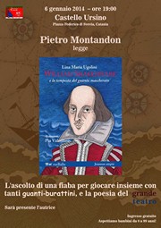 Presentazione libro di Lina Maia Ugolini: William Shakespeare e la tempesta del guanto mascherato - Castello Ursino - Luinedì 6 gennaio 2014 ore 19,00 - Locandina resize
