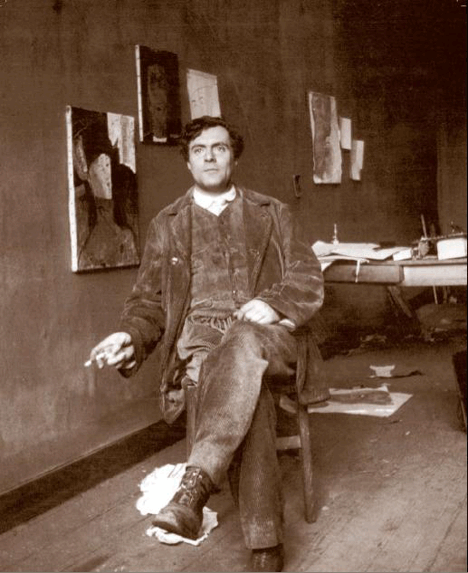 MODIGLIANI nel suo atelier,foto di Paul Guillaume (Parigi 1915)
