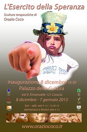 Locandina mostra di sculture L'Esercito della Speranza di Orazio Coco
