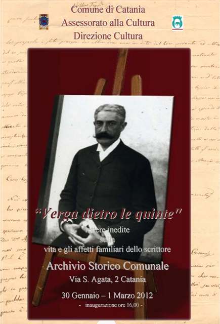 Locandina della mostra Verga dietro le quinte organizzata per il novantesimo anniversario della morte dello scrittore