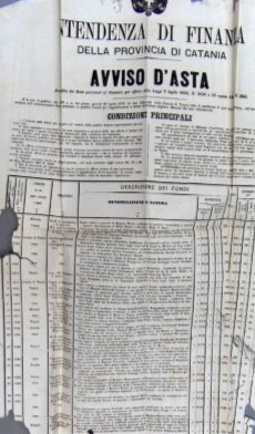 Avviso d'asta per la vendita di beni provenienti dell'asse ecclesiastico espropriato nel 1866